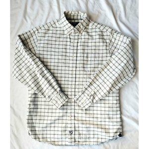 Cremieux Classics Men's Button Down Plaid Cream Green Shirt Medium